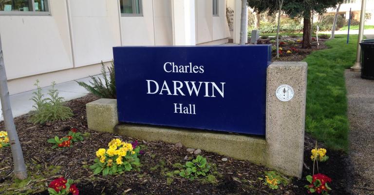 Outside Darwin Hall Sign