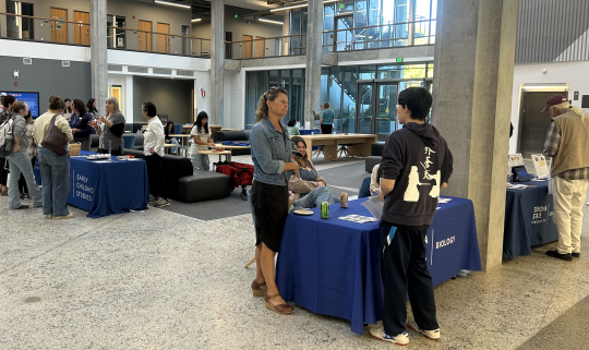 Professor talking to prospective student