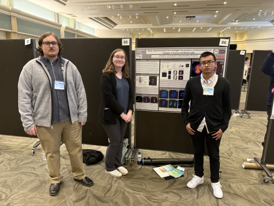 Students presenting posters at symposium event